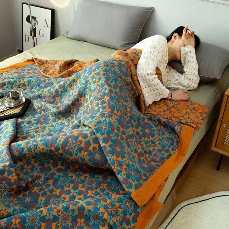 TeraLoom Six-Layer Cotton Quilt – Blue Patterned for Cozy Comfort