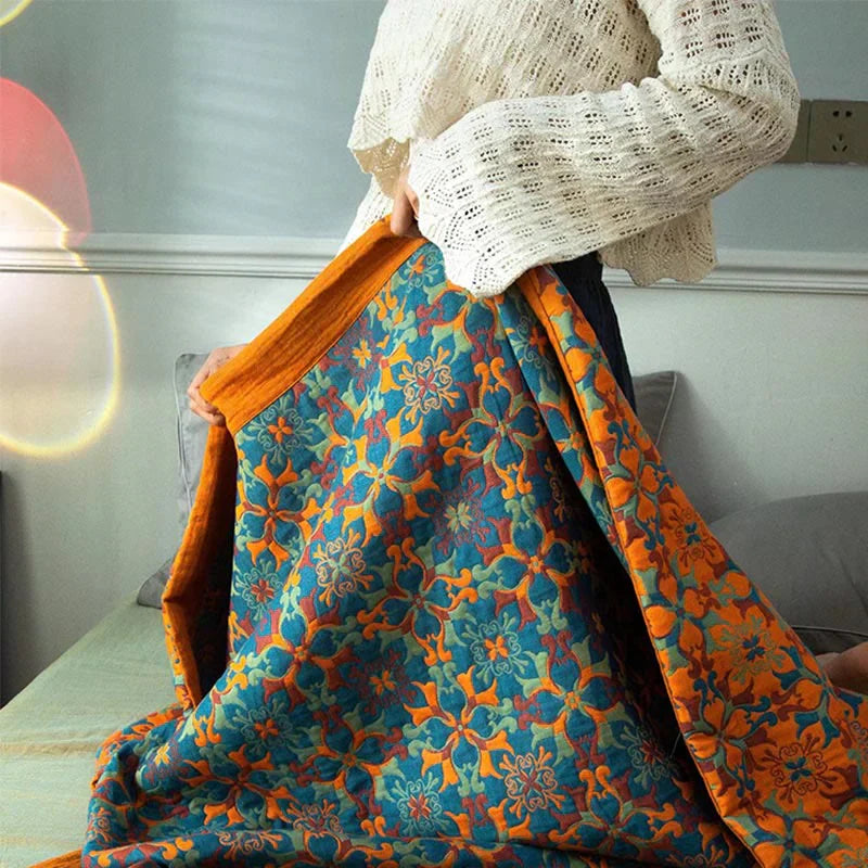 TeraLoom Six-Layer Cotton Quilt – Blue Patterned for Cozy Comfort