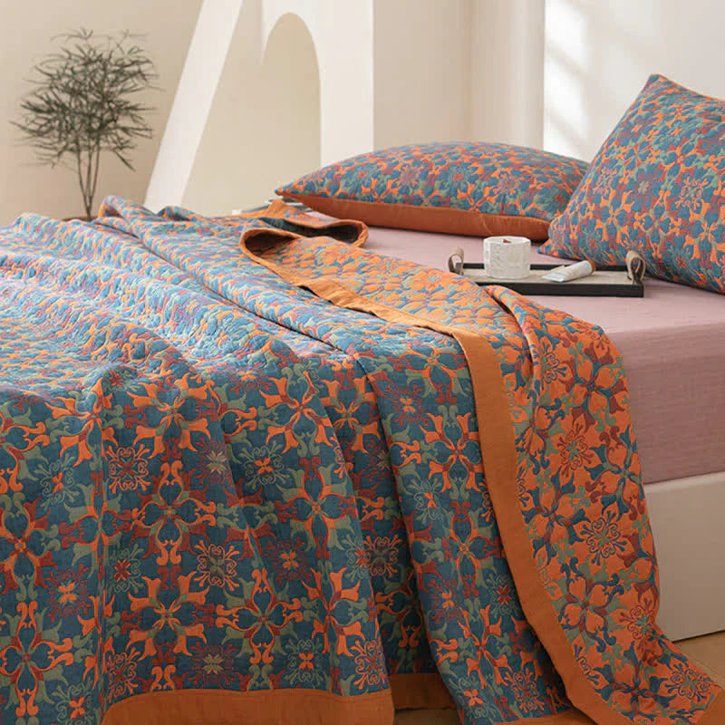 TeraLoom Six-Layer Cotton Quilt – Blue Patterned for Cozy Comfort