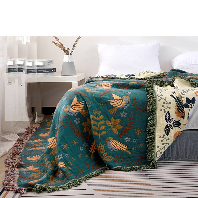 Ownkoti Boho Breathable Flower Bird Reversible Blanket