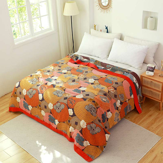 Colorful Persimmon Cotton Gauze Quilt – Soft, Breathable & Reversible