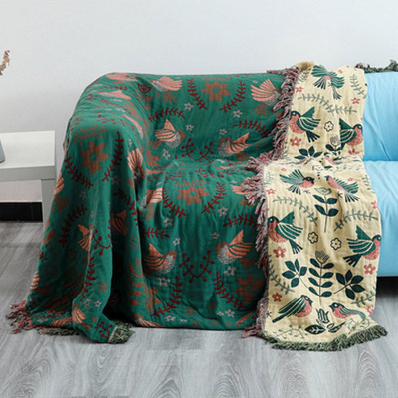 Ownkoti Boho Breathable Flower Bird Reversible Blanket