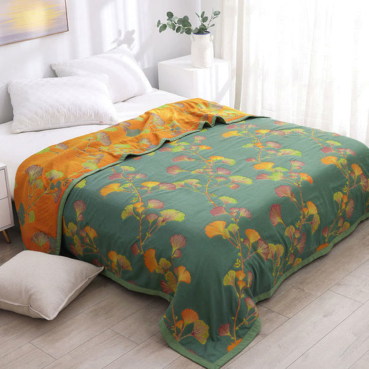 Ginkgo Leaf Jacquard Cotton Quilt – Soft, Reversible & Breathable